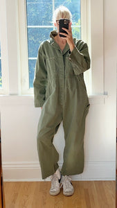 Vintage Stripe Herringbone Green Mechanic Boiler Carpenter Jumpsuit Coveralls USA