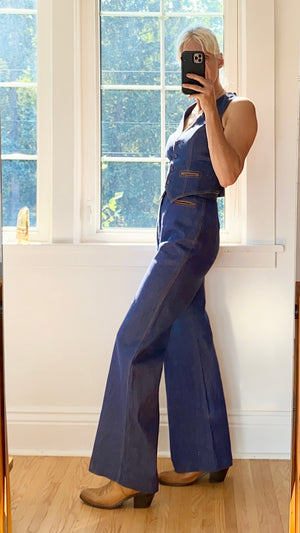Vintage 1970s Denim 3pcs Suit with Wide Flare Leg