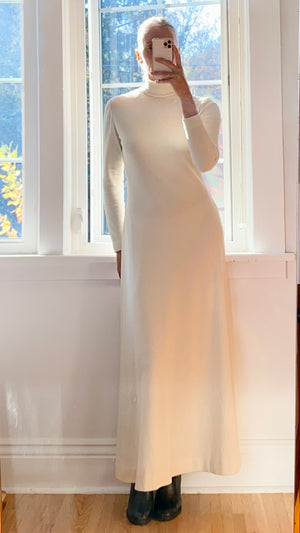 VINTAGE Leslie Fay 1970s Knit Cream Dress