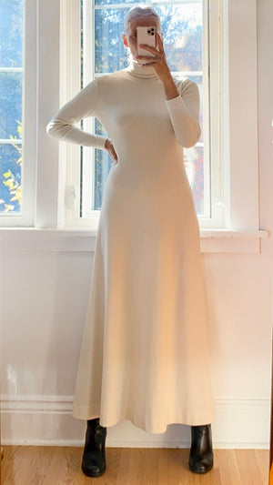 VINTAGE Leslie Fay 1970s Knit Cream Dress