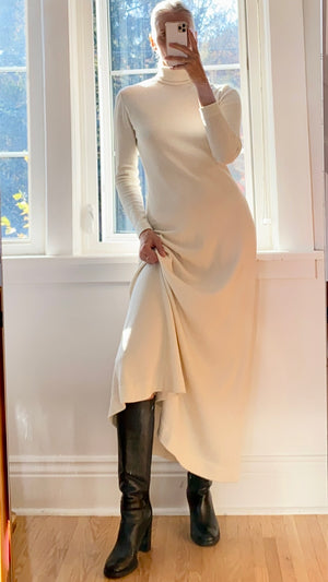 VINTAGE Leslie Fay 1970s Knit Cream Dress