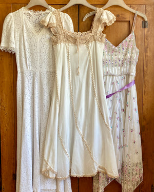 VINTAGE Handmade 1970s Ivory and Sand Crochet Dress