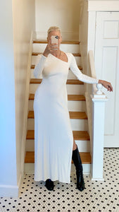 Y2K White Matte Jersey Cut out Dress Gown