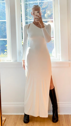 Y2K White Matte Jersey Cut out Dress Gown