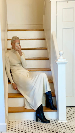 VINTAGE Leslie Fay 1970s Knit Cream Dress
