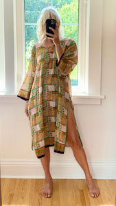 Vintage Floral Tile Print Voile Caftan Dress