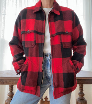 Vintage 1970s Woolrich Wool Buffalo Plaid Hunting Shacket Outdoorsman USA L