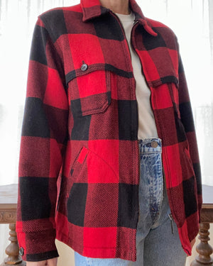 Vintage 1970s Woolrich Wool Buffalo Plaid Hunting Shacket Outdoorsman USA L