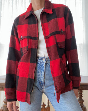 Vintage 1970s Woolrich Wool Buffalo Plaid Hunting Shacket Outdoorsman USA L