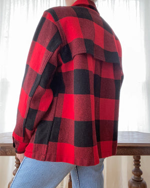 Vintage 1970s Woolrich Wool Buffalo Plaid Hunting Shacket Outdoorsman USA L