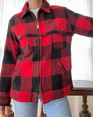 Vintage 1970s Woolrich Wool Buffalo Plaid Hunting Shacket Outdoorsman USA L