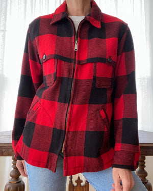 Vintage 1970s Woolrich Wool Buffalo Plaid Hunting Shacket Outdoorsman USA L
