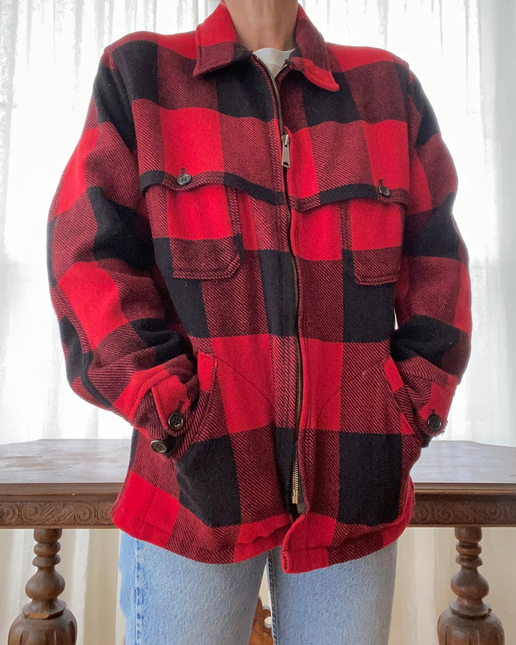 Vintage 1970s Woolrich Wool Buffalo Plaid Hunting Shacket Outdoorsman USA L