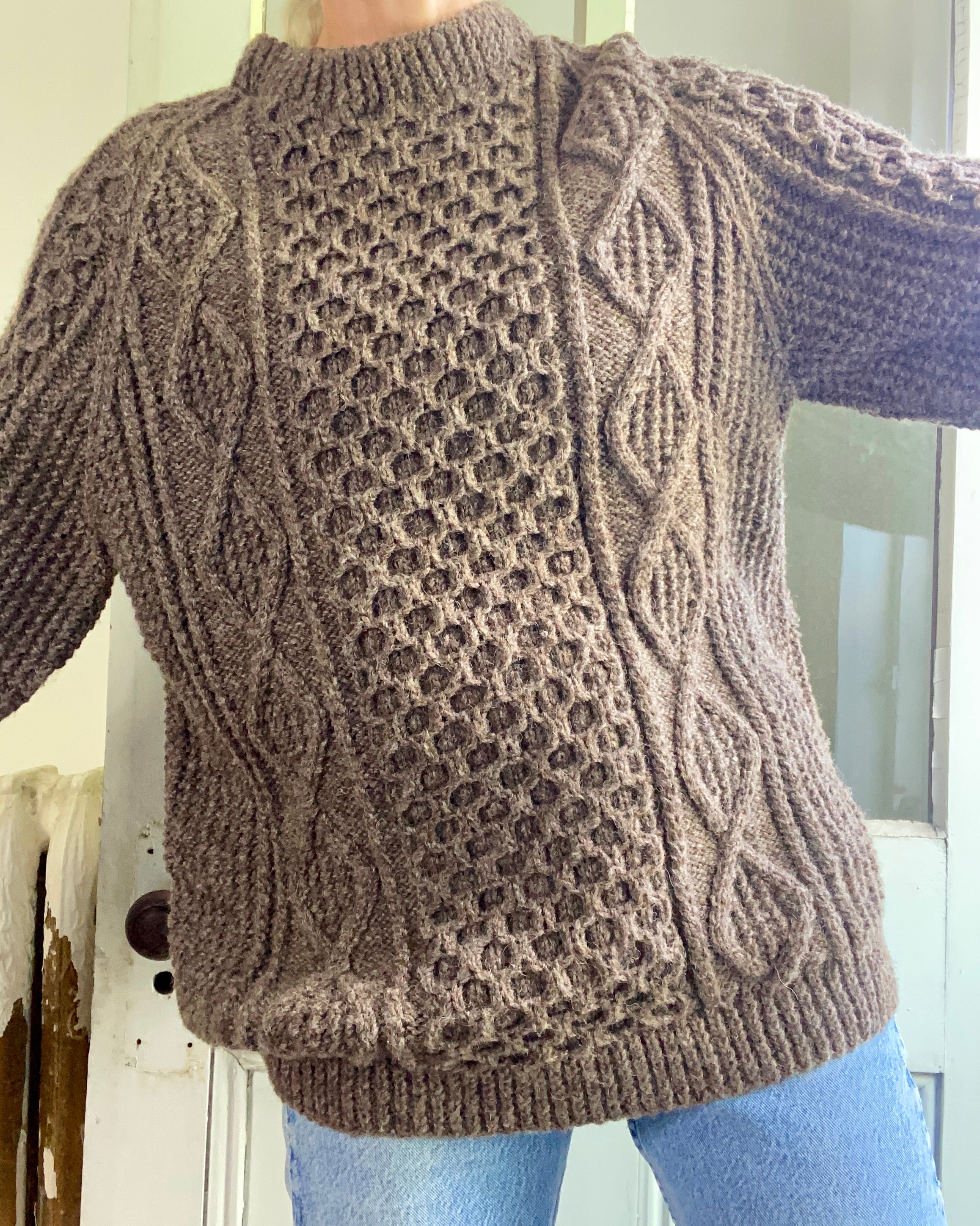 Vintage Fisherman Aran Brown Melange Sweater