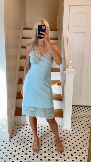 VINTAGE Aqua Lace Slip Dress