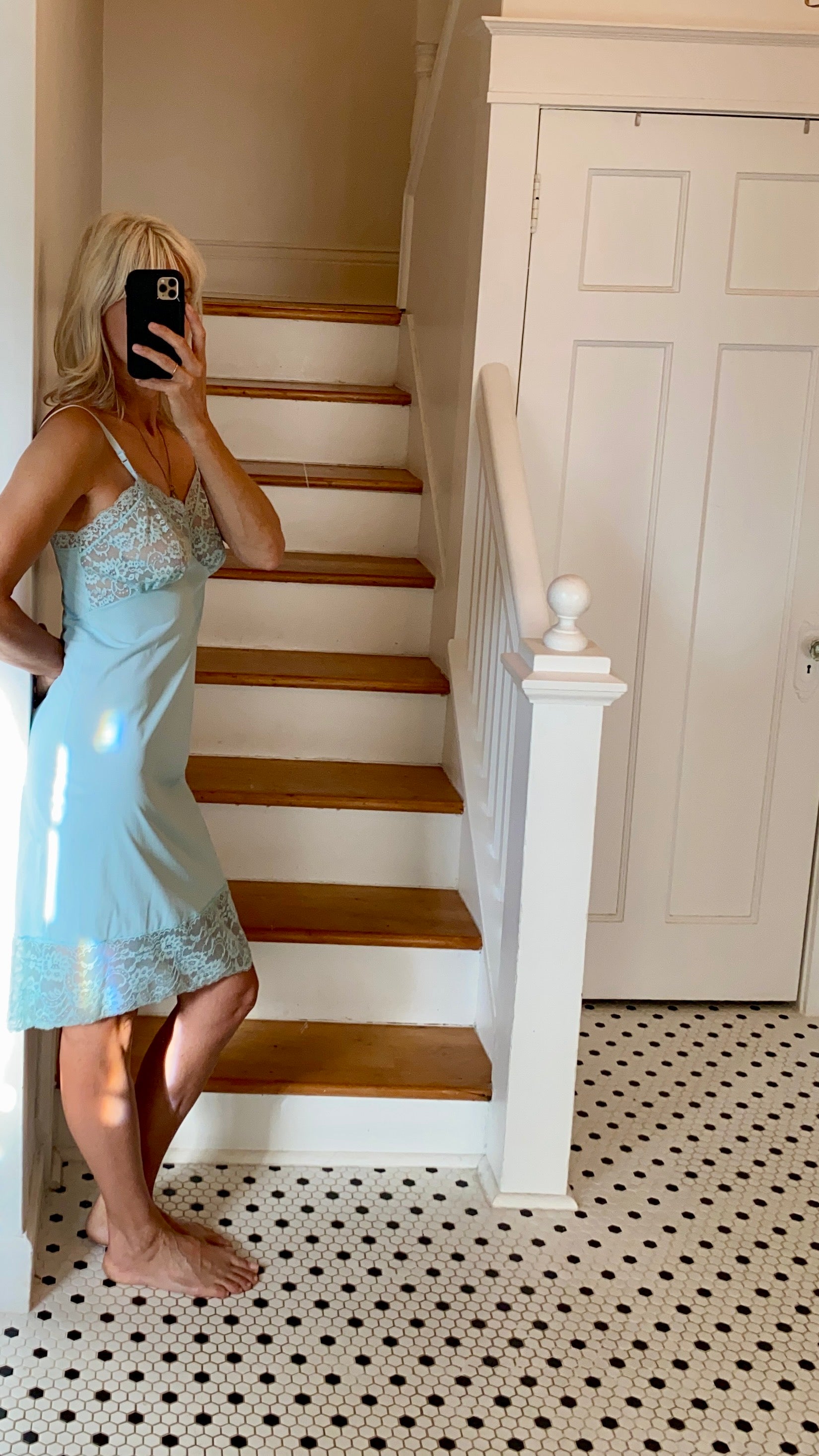 VINTAGE Aqua Lace Slip Dress