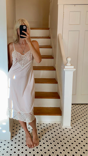 VINTAGE Pink and Cream Lace Slip Dress