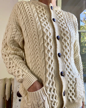 VINTAGE Fisherman Cable Wool Cream Cardigan