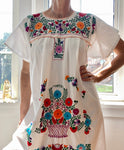 Vintage Mexican Embroidered White Dress M