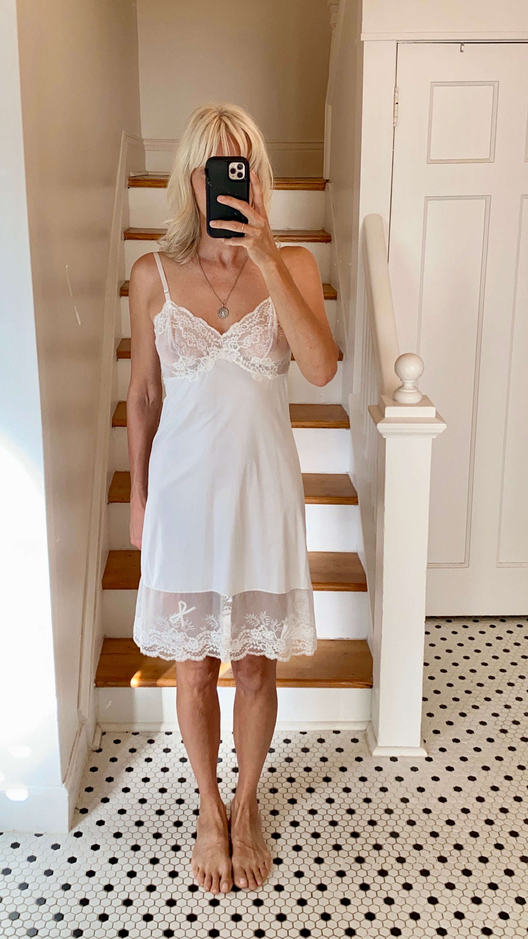 VINTAGE White Lace Slip Dress