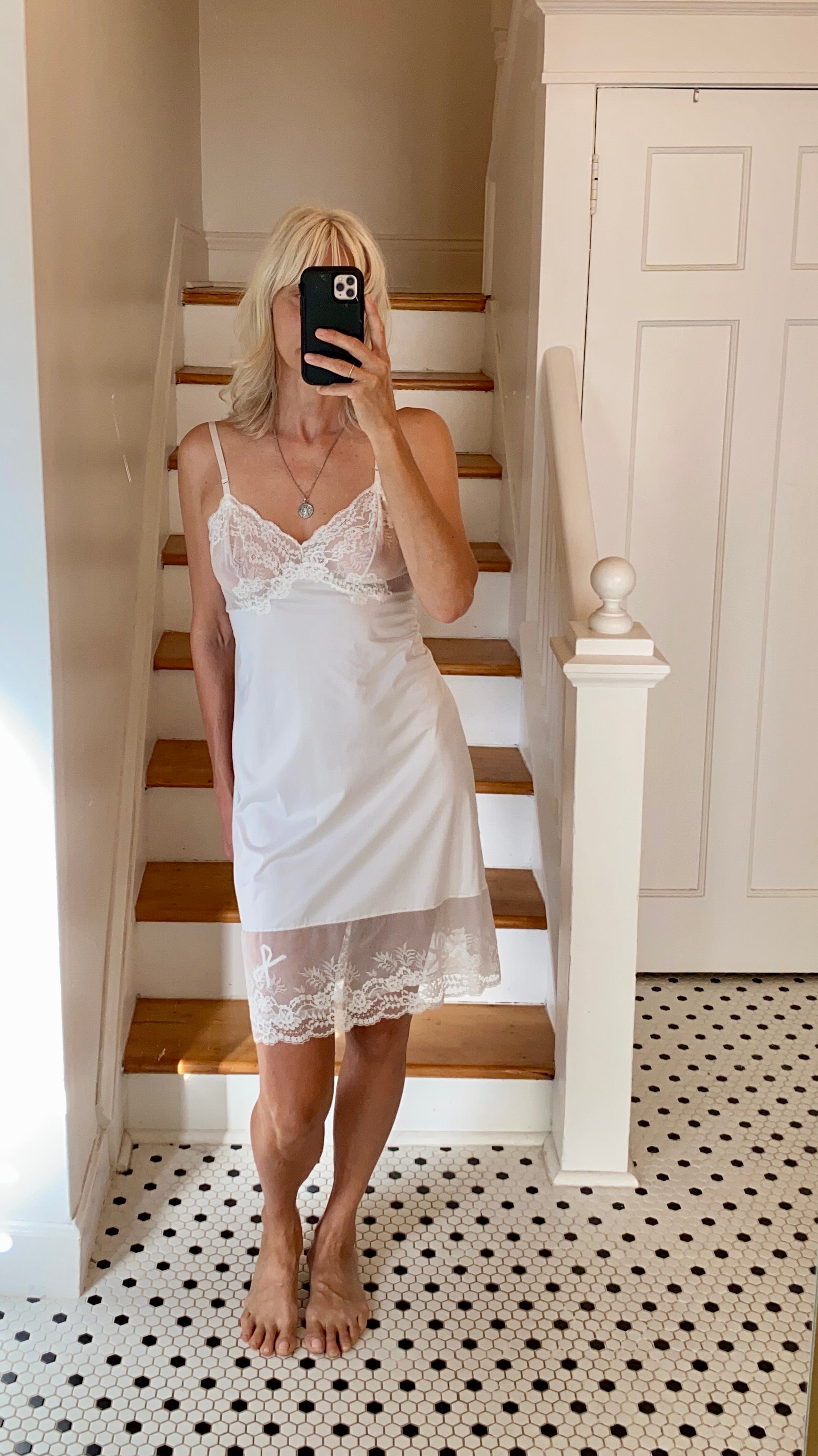 VINTAGE White Lace Slip Dress