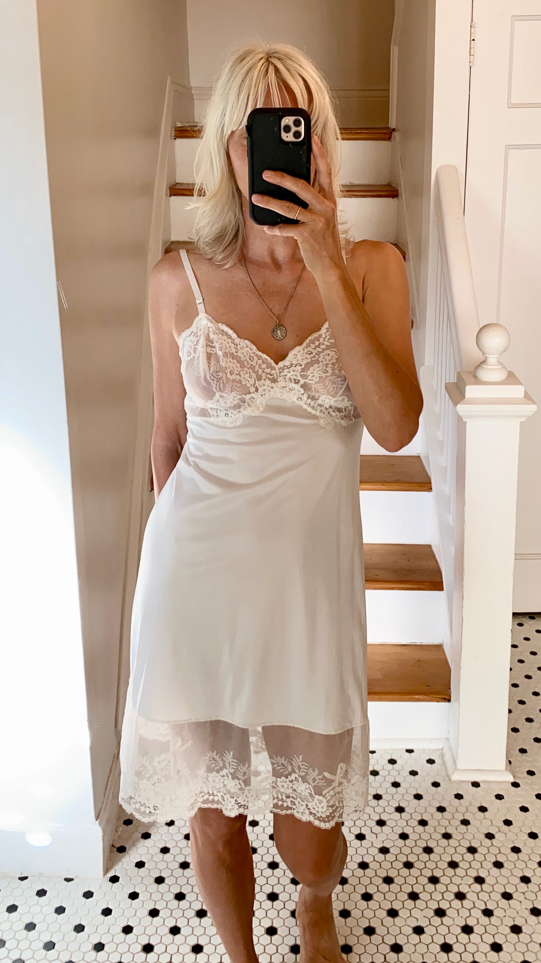 VINTAGE White Lace Slip Dress