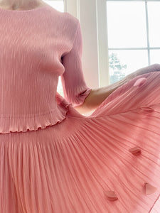 VINTAGE Pleated Pink Tiered Flutter Dress