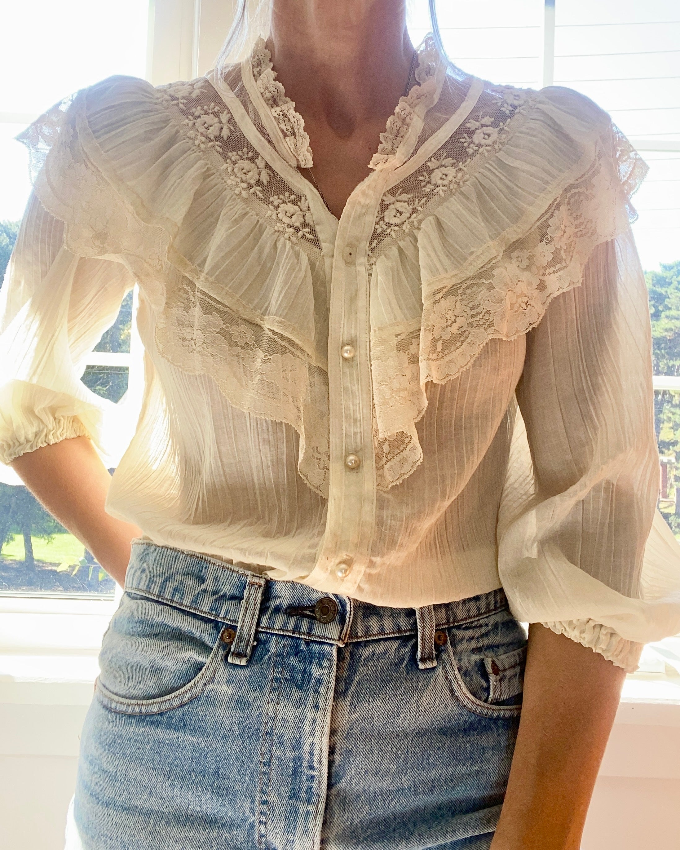 Vintage 1970s Gunne Sax Cream Blouse Jessica's Gunnies San Francisco