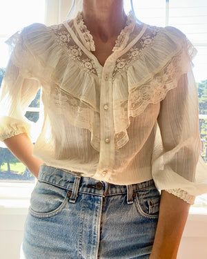 Vintage 1970s Gunne Sax Cream Blouse Jessica's Gunnies San Francisco