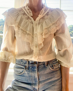 Vintage 1970s Gunne Sax Cream Blouse Jessica's Gunnies San Francisco