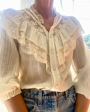 Vintage 1970s Gunne Sax Cream Blouse Jessica's Gunnies San Francisco