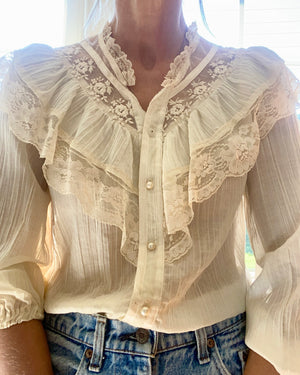Vintage 1970s Gunne Sax Cream Blouse Jessica's Gunnies San Francisco