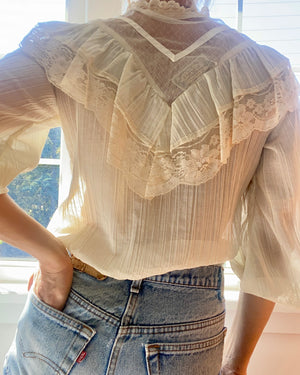 Vintage 1970s Gunne Sax Cream Blouse Jessica's Gunnies San Francisco