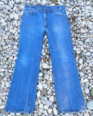 Vintage 1970s Levis Orange Tab Medium to Dark Wash Flare Jeans size 34 to 35