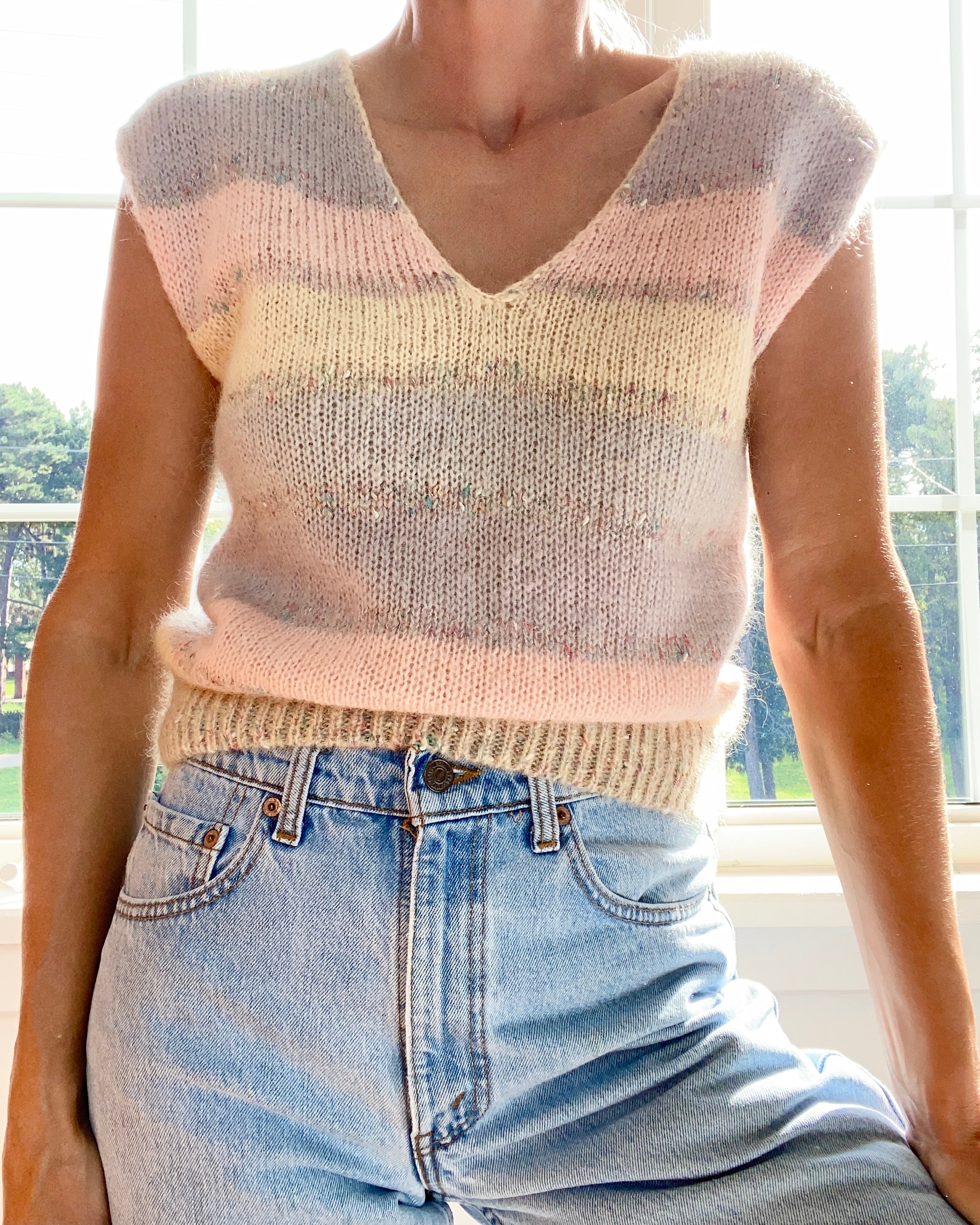 VINTAGE Mohair Pastel Stripe VNeck Vest