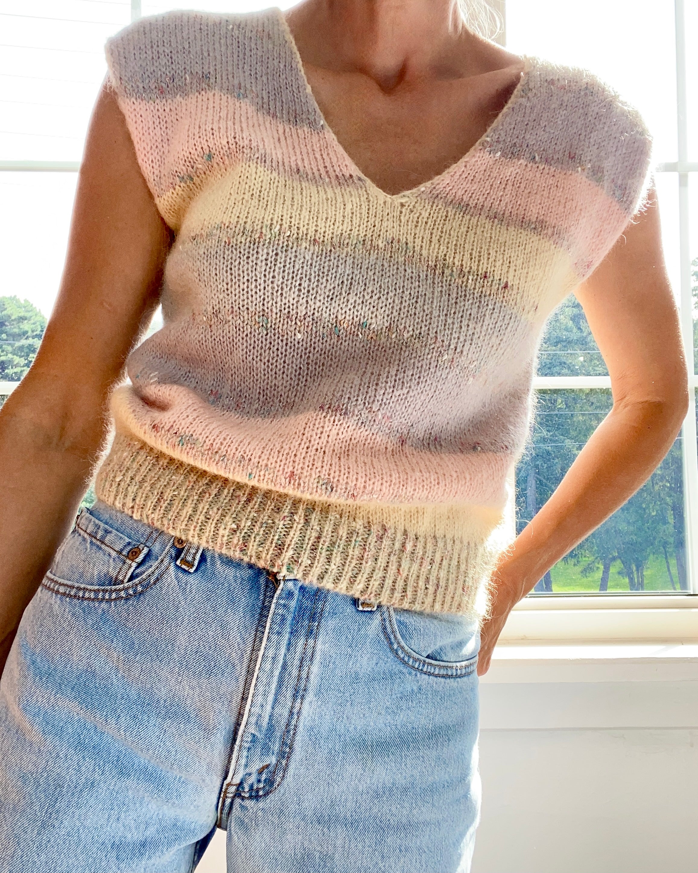 VINTAGE Mohair Pastel Stripe VNeck Vest