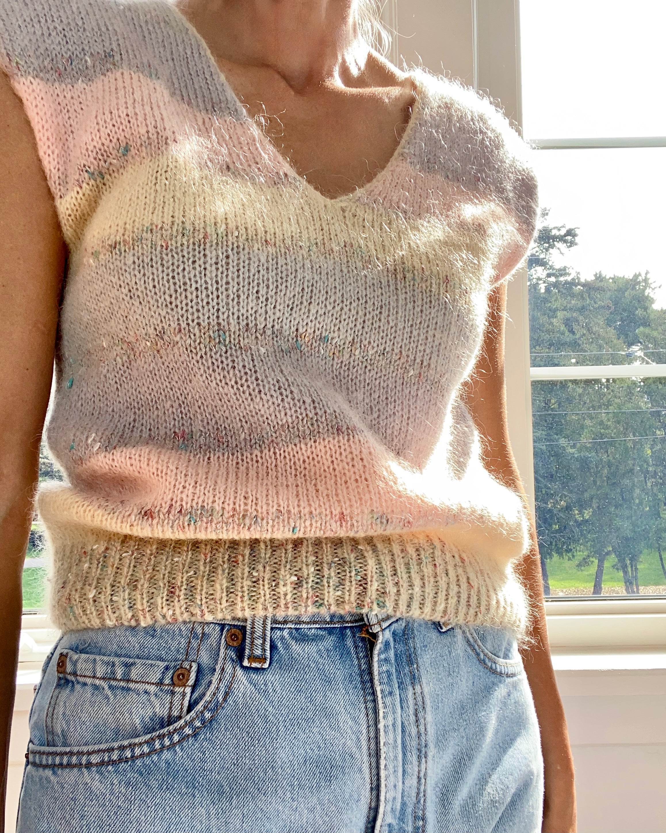 VINTAGE Mohair Pastel Stripe VNeck Vest