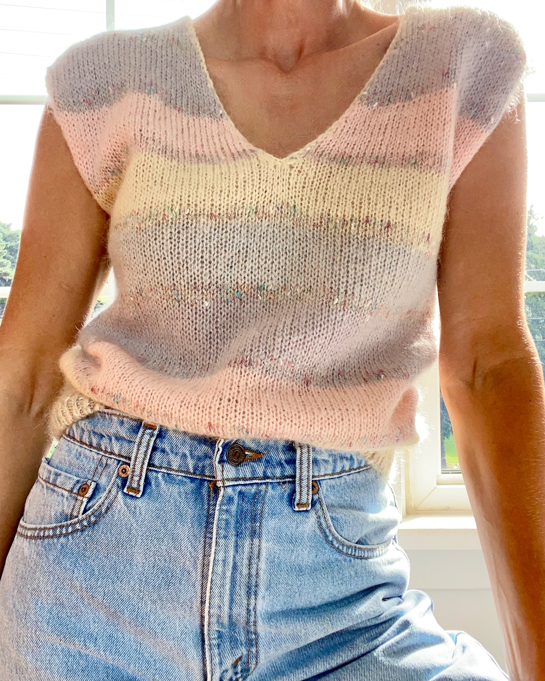VINTAGE Mohair Pastel Stripe VNeck Vest
