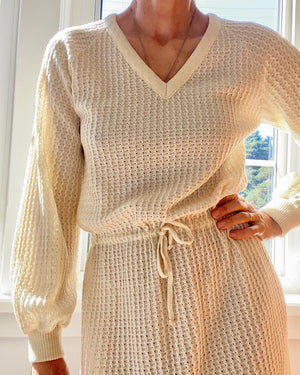 VINTAGE Voguester Jr. 1970s Cream Baby Cable Knit Dress M