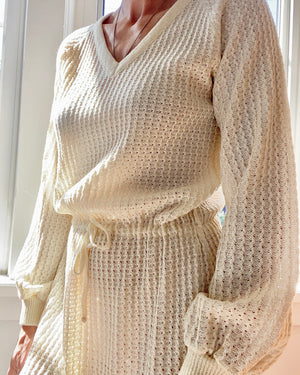 VINTAGE Voguester Jr. 1970s Cream Baby Cable Knit Dress M