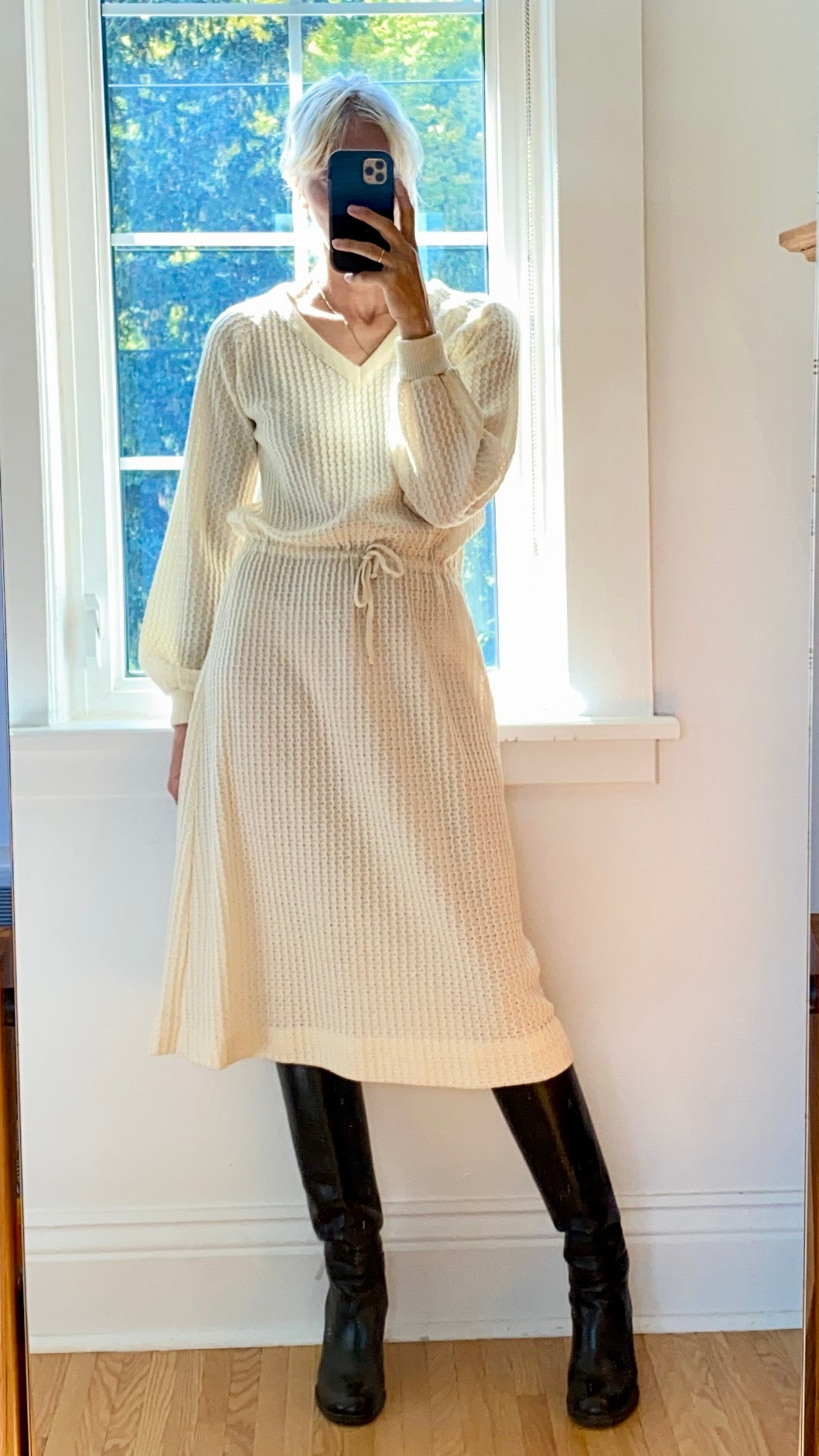 VINTAGE Voguester Jr. 1970s Cream Baby Cable Knit Dress M