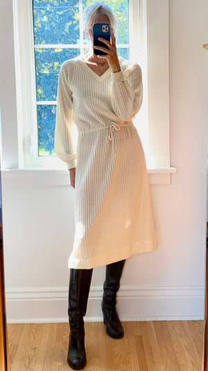 VINTAGE Voguester Jr. 1970s Cream Baby Cable Knit Dress M