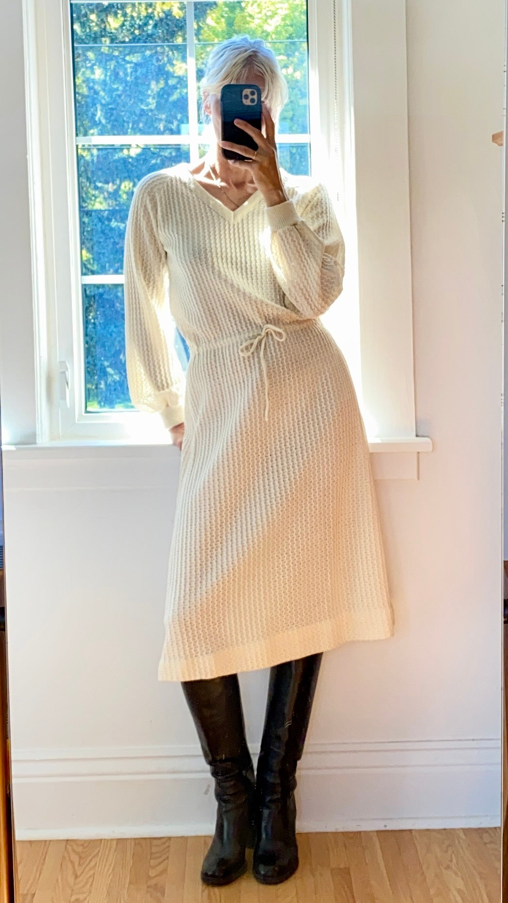 VINTAGE Voguester Jr. 1970s Cream Baby Cable Knit Dress M