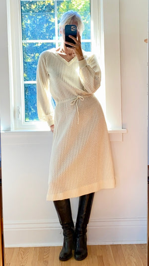 VINTAGE Voguester Jr. 1970s Cream Baby Cable Knit Dress M