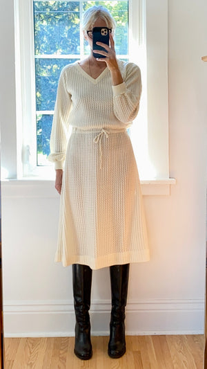 VINTAGE Voguester Jr. 1970s Cream Baby Cable Knit Dress M