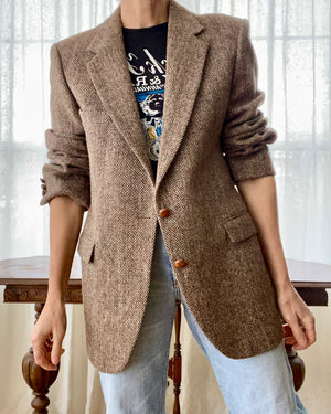 Vintage Harris Tweed Brown Herringbone Blazer Jacket