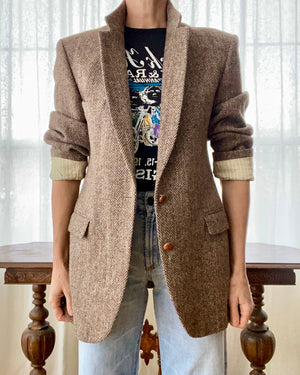 Vintage Harris Tweed Brown Herringbone Blazer Jacket