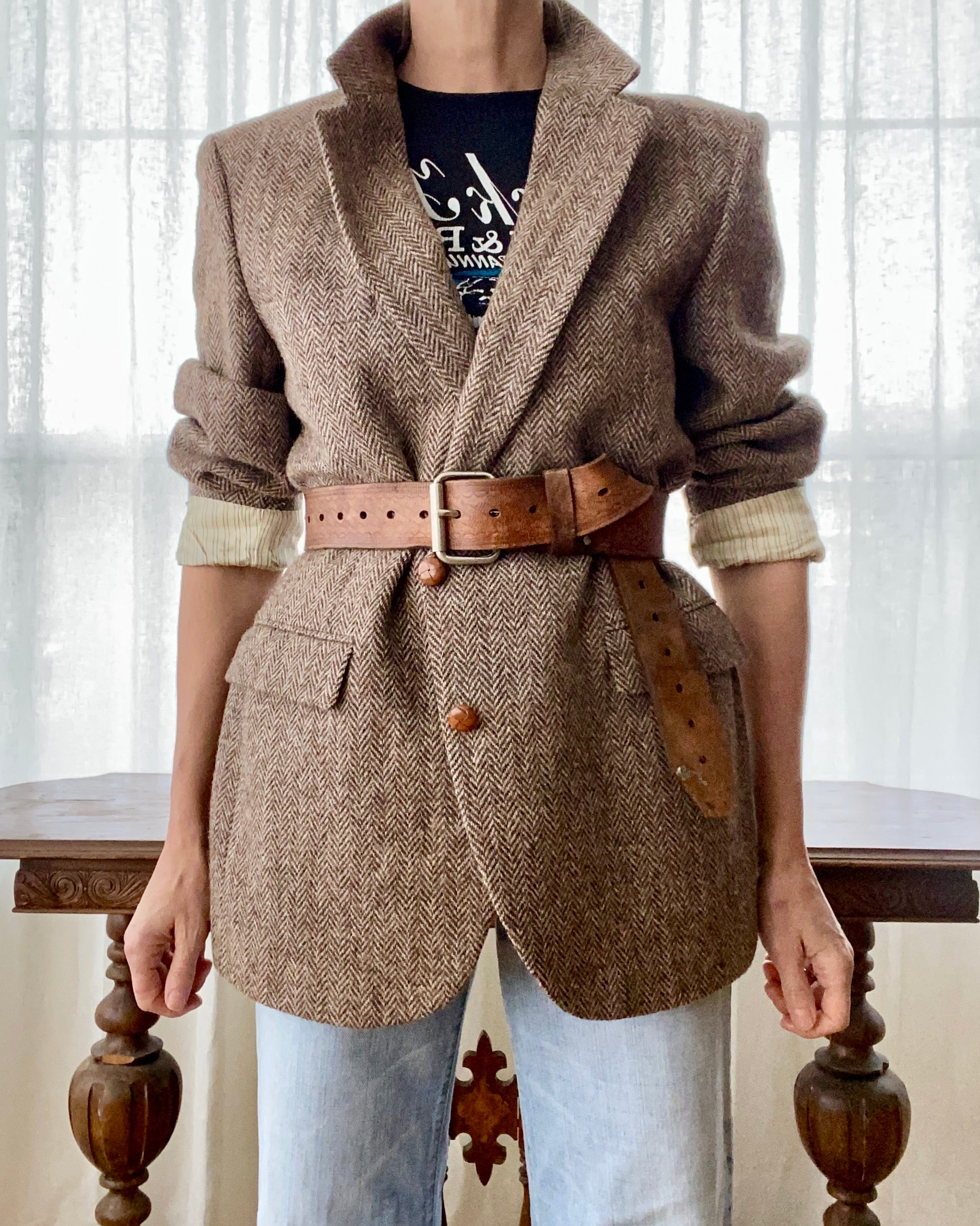Vintage Harris Tweed Brown Herringbone Blazer Jacket