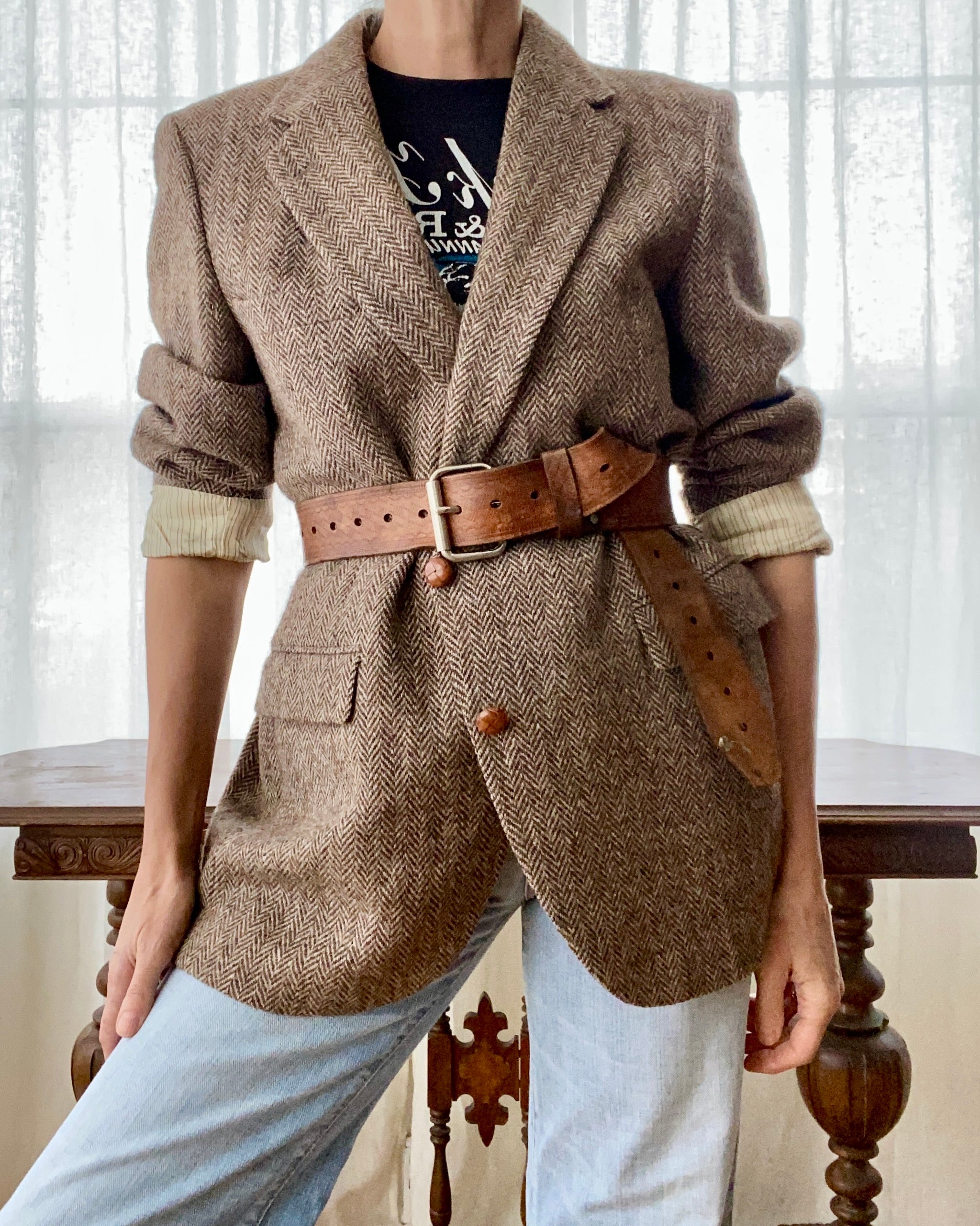 Vintage Harris Tweed Brown Herringbone Blazer Jacket