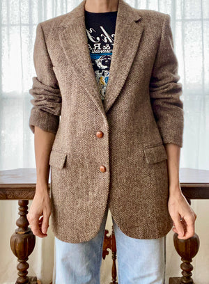 Vintage Harris Tweed Brown Herringbone Blazer Jacket